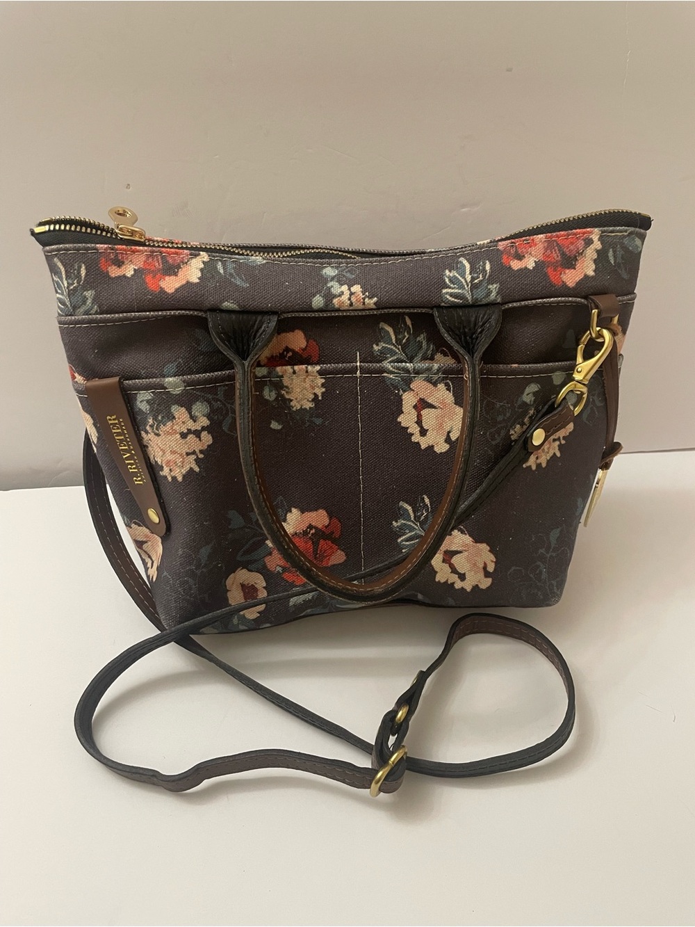 R Riveter Canvas Crossbody Bag Blue Floral American Handmade